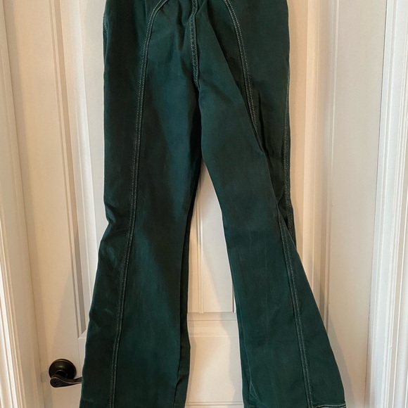 Free People High Rise Foxy Flare Green Denim Pant - Picture 4 of 6